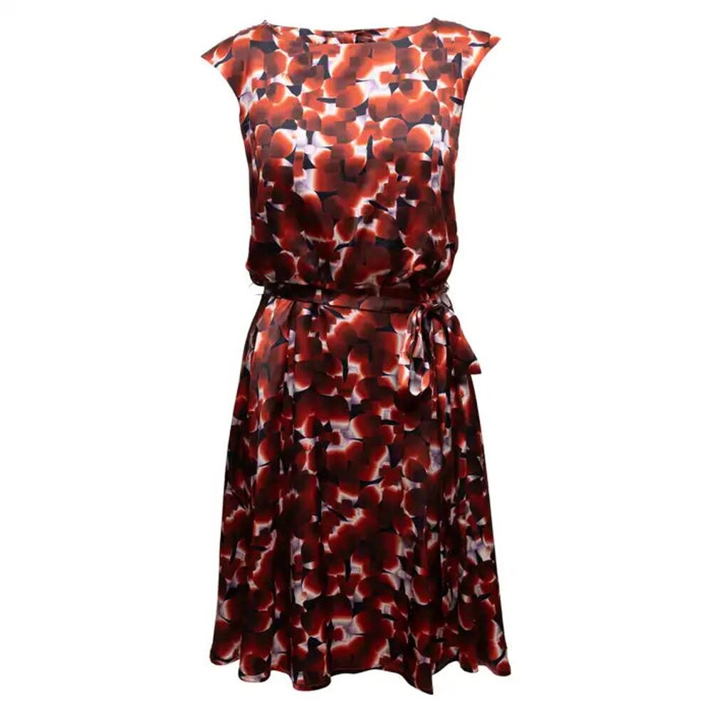 Carolina Herrera 100% Silk Floral Cap Sleeve Mini Dress Burnt Orange Women's 6